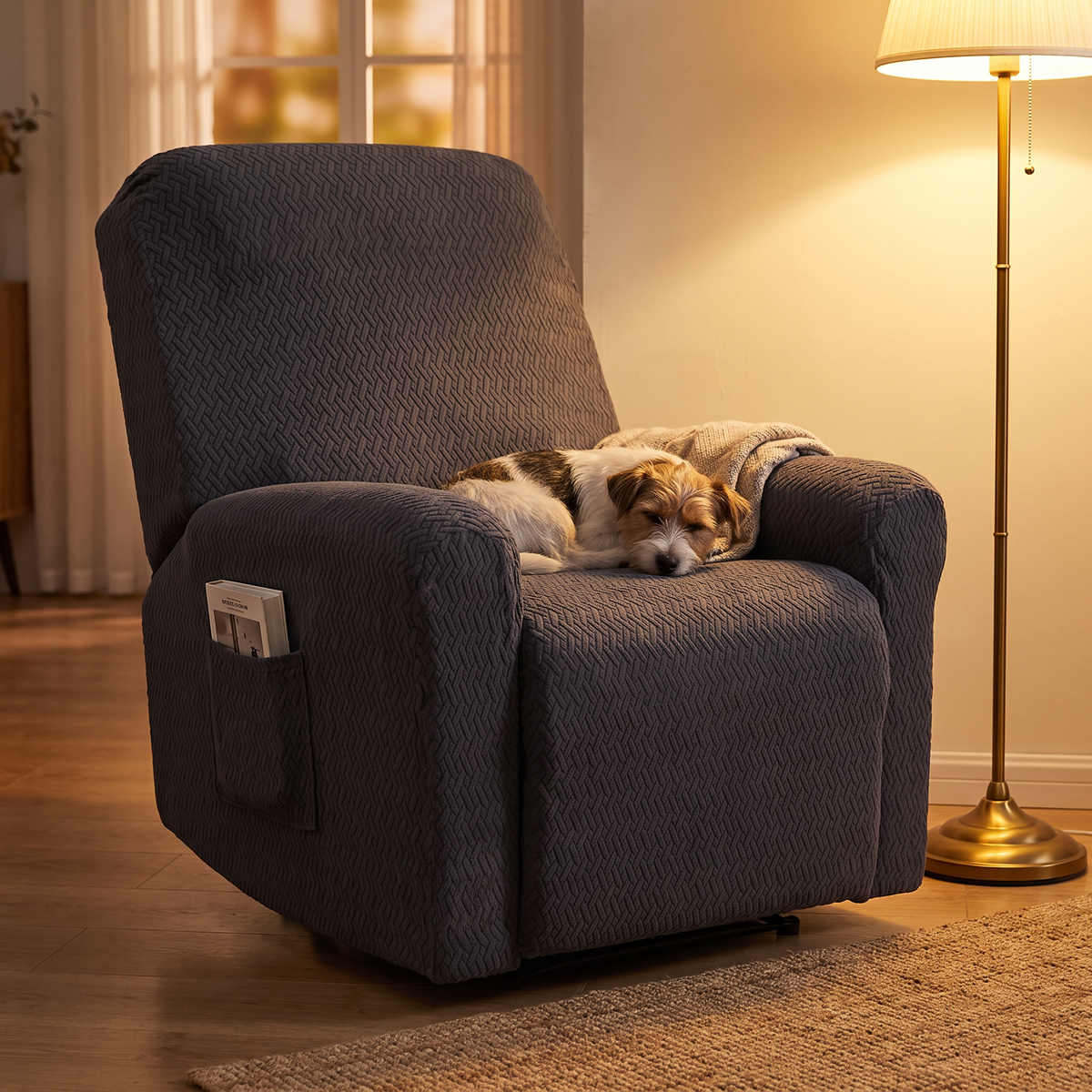 Stretch Recliner Slipcover with Side Pocket – Fitted Washable Chair Cover