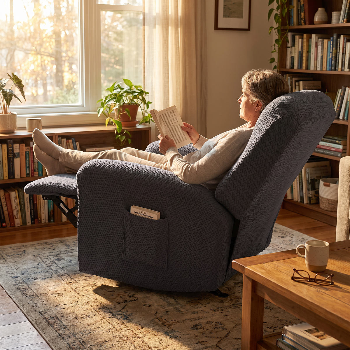 Stretch Recliner Slipcover with Side Pocket – Fitted Washable Chair Cover