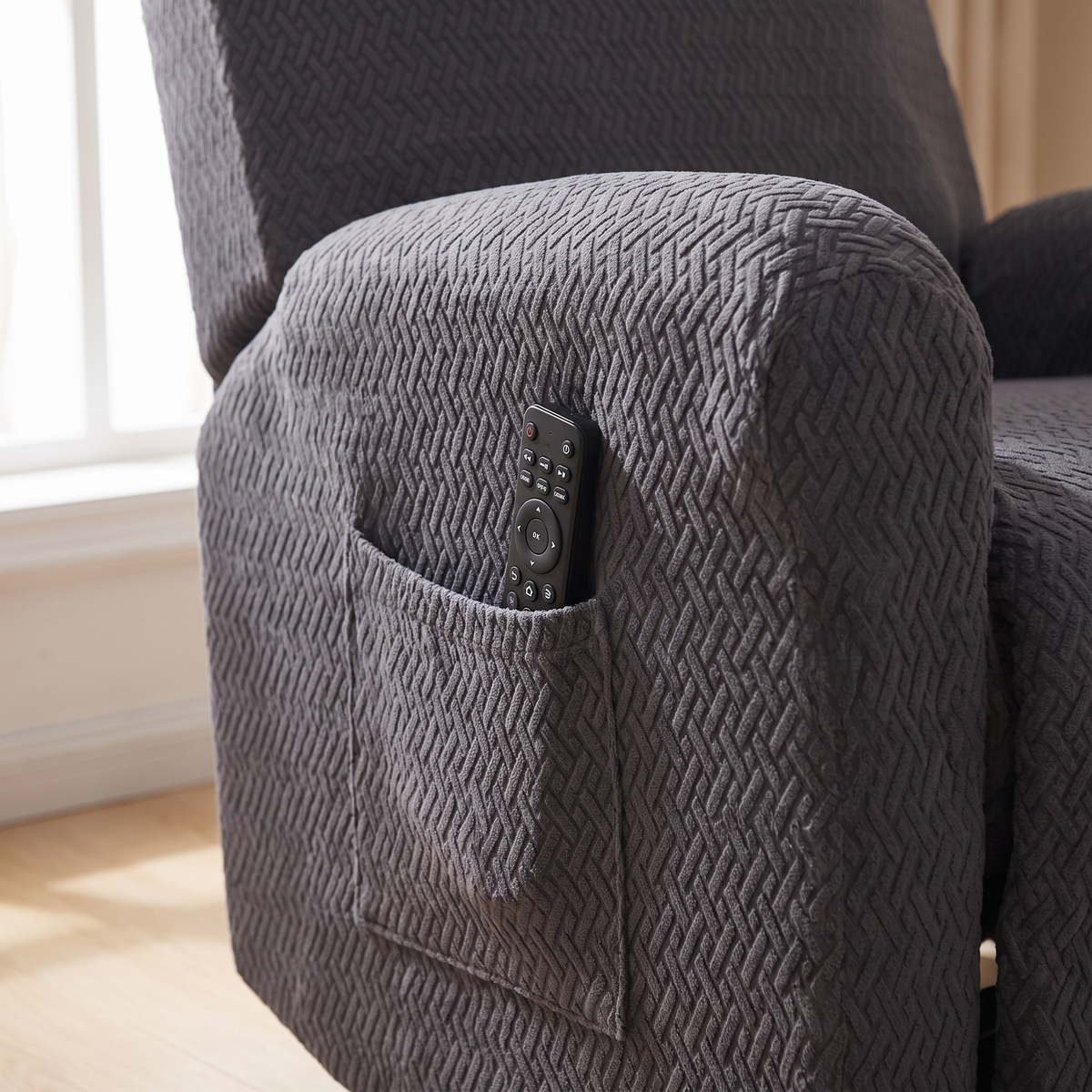 Stretch Recliner Slipcover with Side Pocket – Fitted Washable Chair Cover