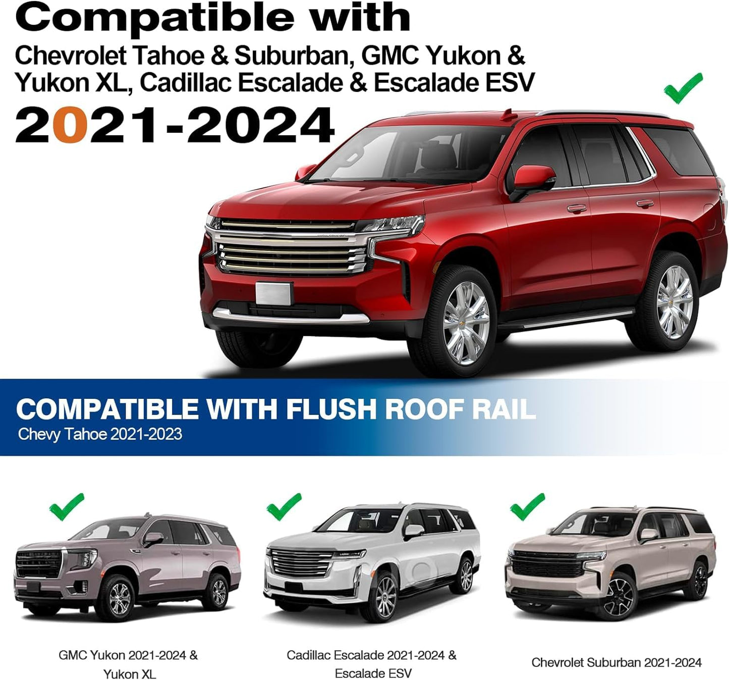 Roof Racks Cross Bars Fit for 2021-2024 Chevrolet Tahoe and Suburban, Yukon and Yukon XL