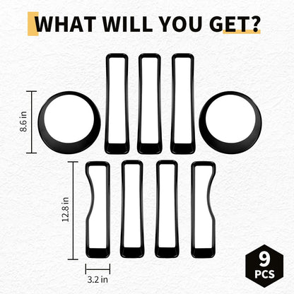 Grille Inserts Headlight Covers Set Fits for Jeep (2018-2023) Wrangler JL JLU(Sport/Sport S)