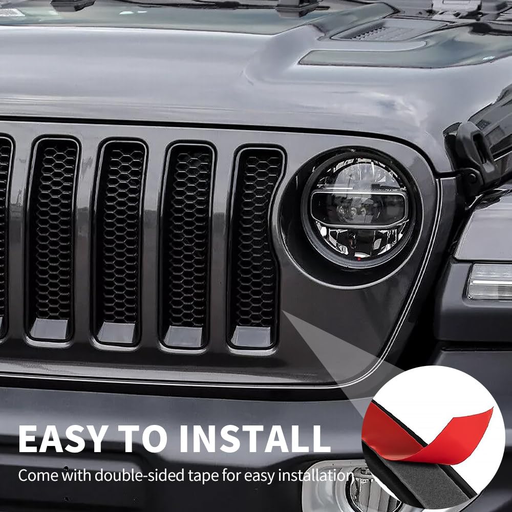 Grille Inserts Headlight Covers Set Fits for Jeep (2018-2023) Wrangler JL JLU(Sport/Sport S)