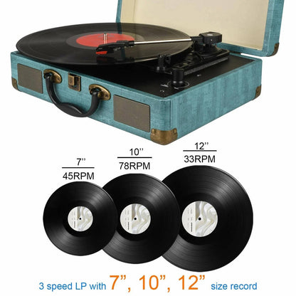 Record Player Vintage 3 Speed Bluetooth Vinyl Turntable