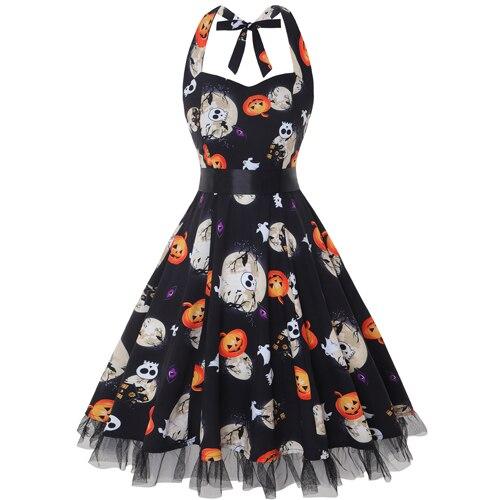 Women's Vintage Halloween Costume Dress | Sleeveless Pumpkin Mini