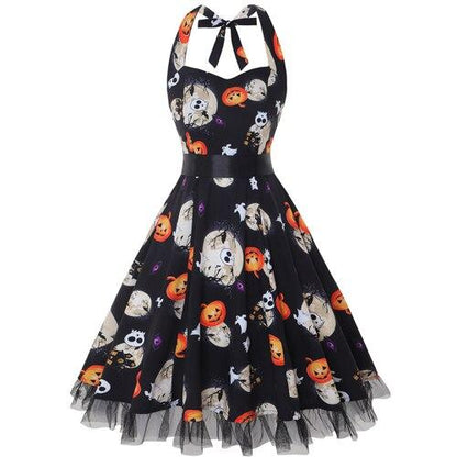 Women's Vintage Halloween Costume Dress | Sleeveless Pumpkin Mini