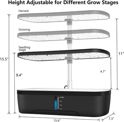 12 Pods Hydroponics Growing System Kit, Adjustable Height, Quiet Smart Pump