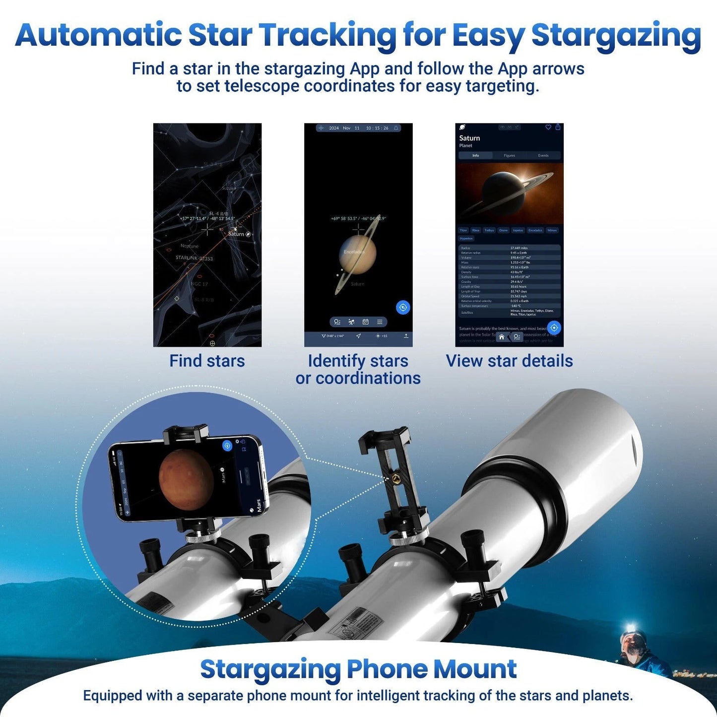 Professional Telescope 210X W/ Star Tracking APP for Beginner Adults
