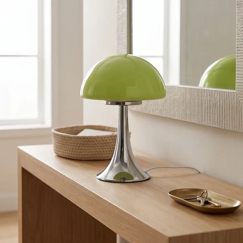Mushroom Table Lamp, Glass Dome Shade – Touch Dimmable USB Bedside Lamp