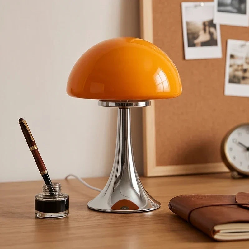 Mushroom Table Lamp, Glass Dome Shade – Touch Dimmable USB Bedside Lamp