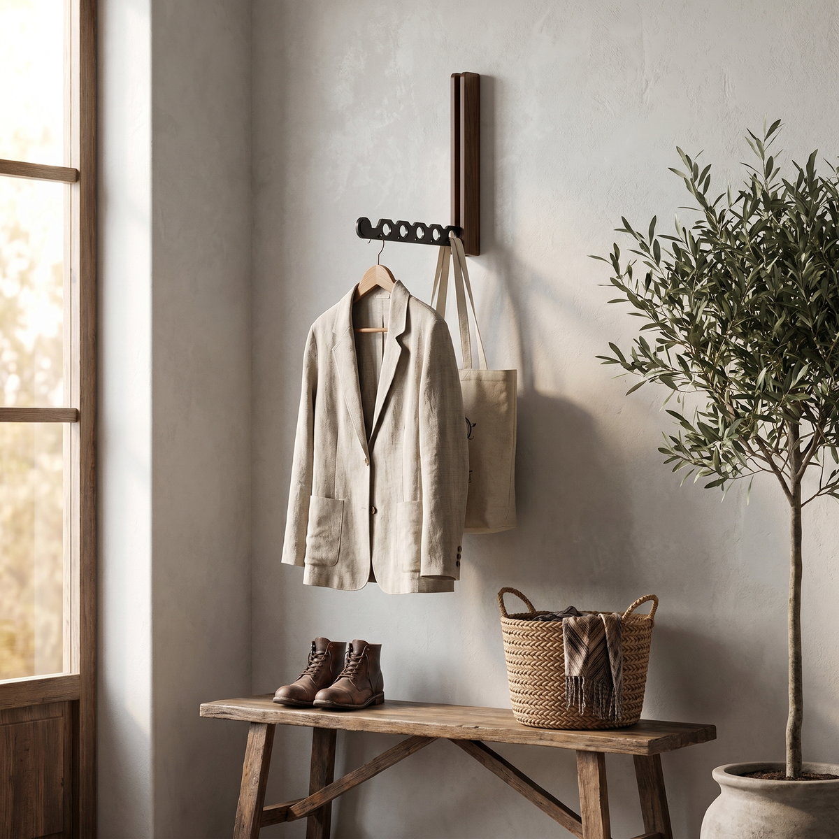 Folding Timber Clothes Rail – Wall-Mounted Collapsible Hanger Rack