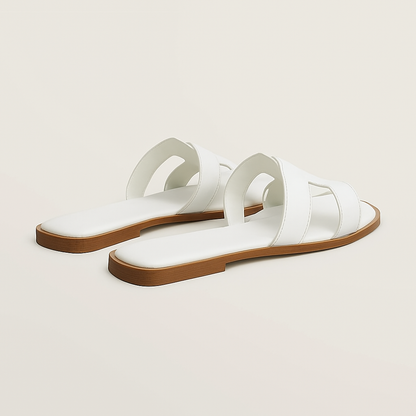 Leather Flat Sandals with Cut Out Strap