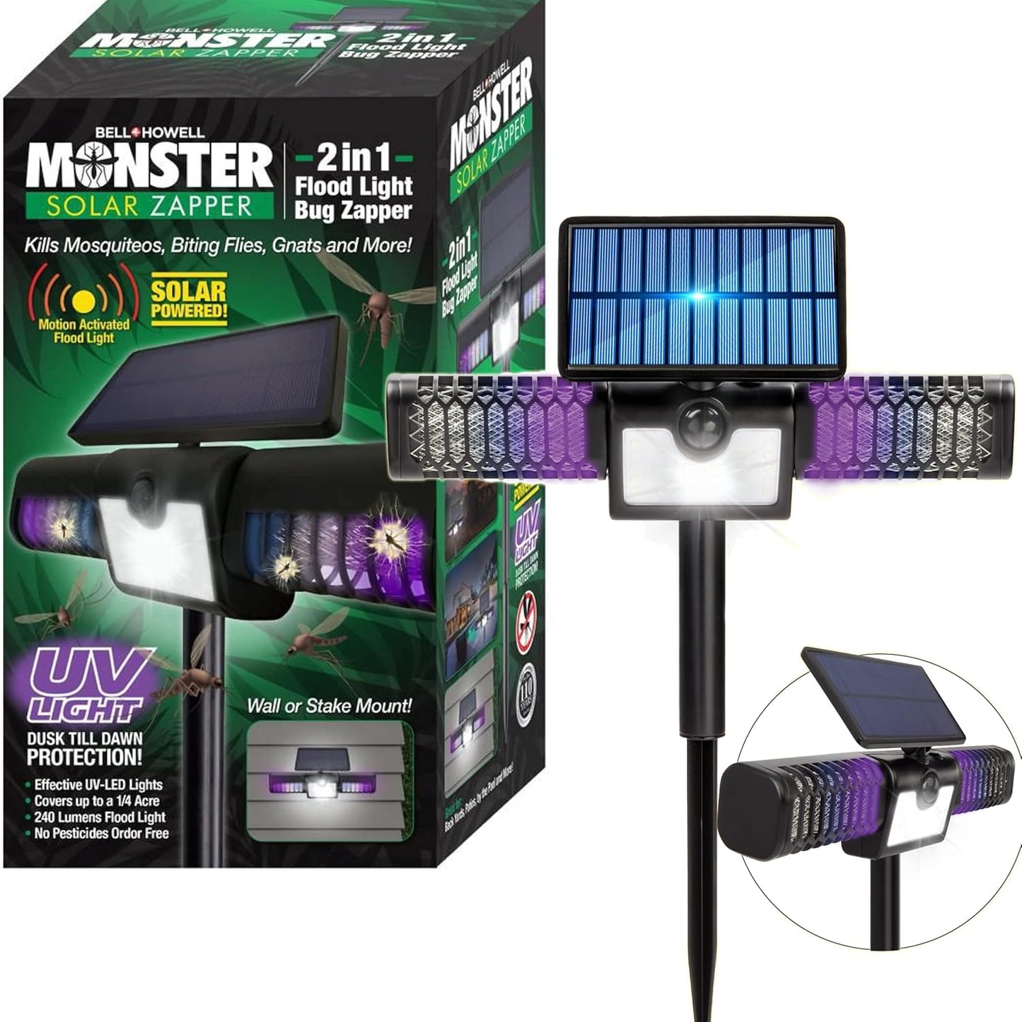 2 in 1 Solar Mosquito Zapper & Flood Light  3 Pieces