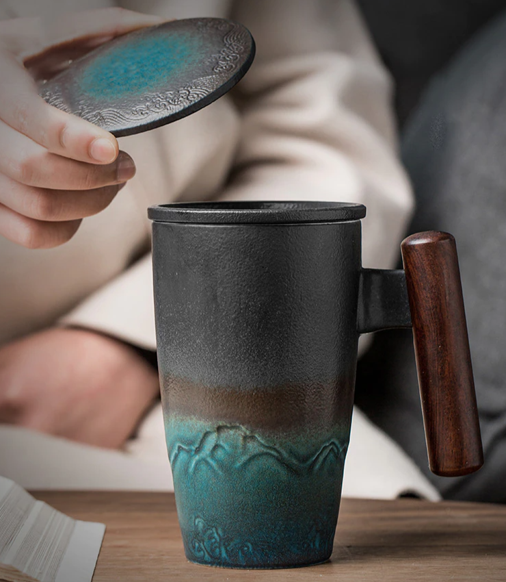 Ceramic Mug : Retro Tea Coffee Cup Creative Stoneware Cups 400ml - SKINMOZ MARKET