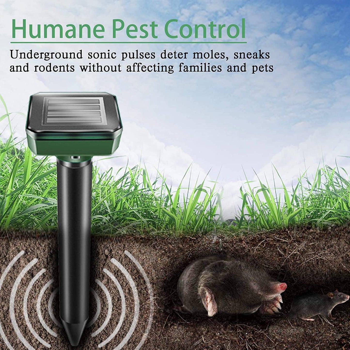 4Pcs Ultrasonic Solar Mole and Groundhog Repellent Gopher - Repellent Pest Rodent - SKINMOZ MARKET