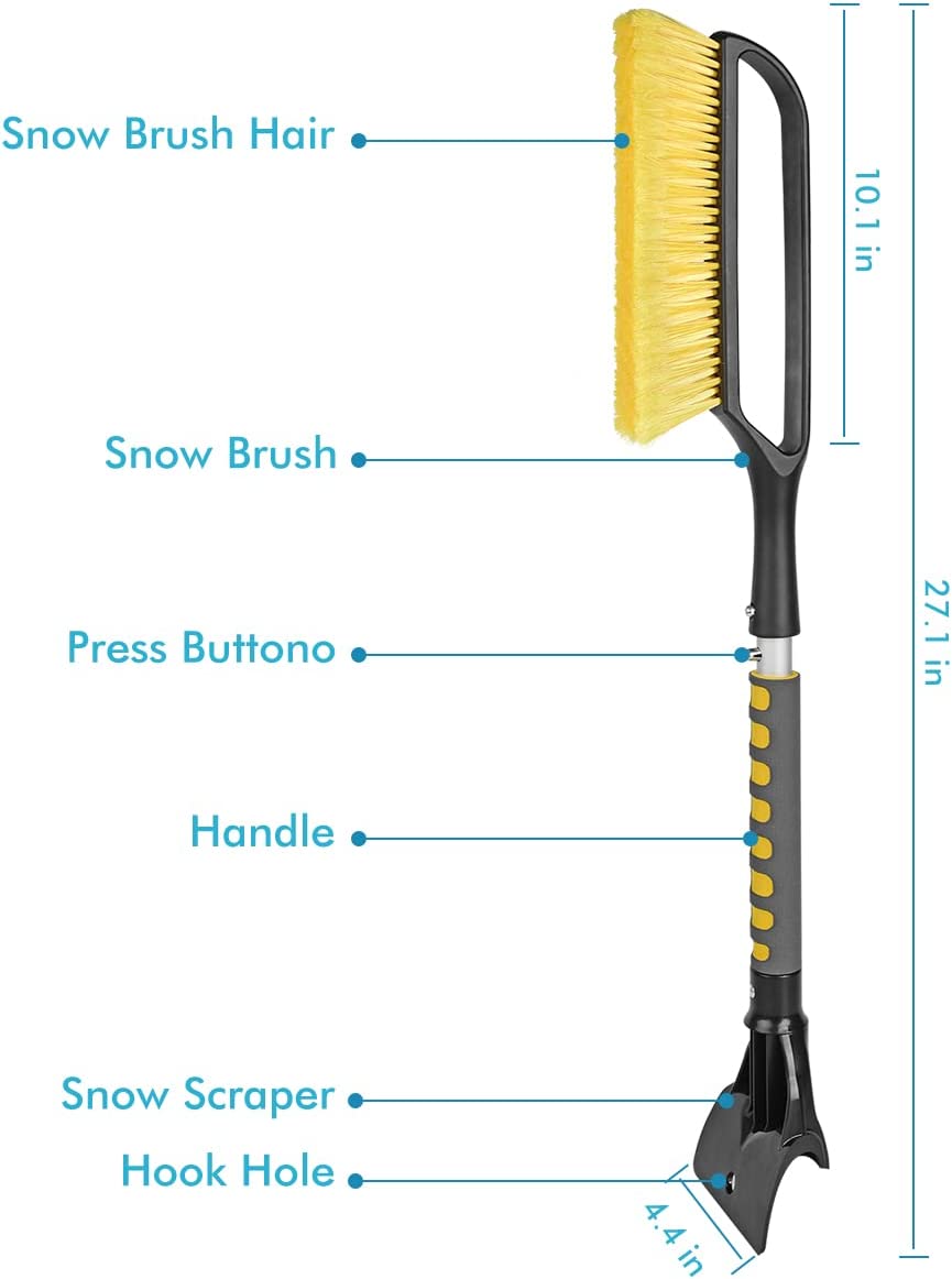 Snow Brush 27 Inch: Detachable Ice Scraper with Comfortable Foam Grip