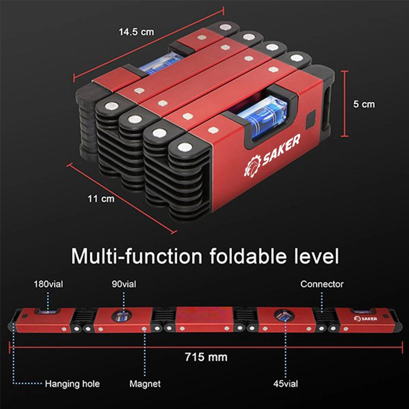 Foldable Level With 45°/90°/180° Bubbles - Saker Measuring Tool