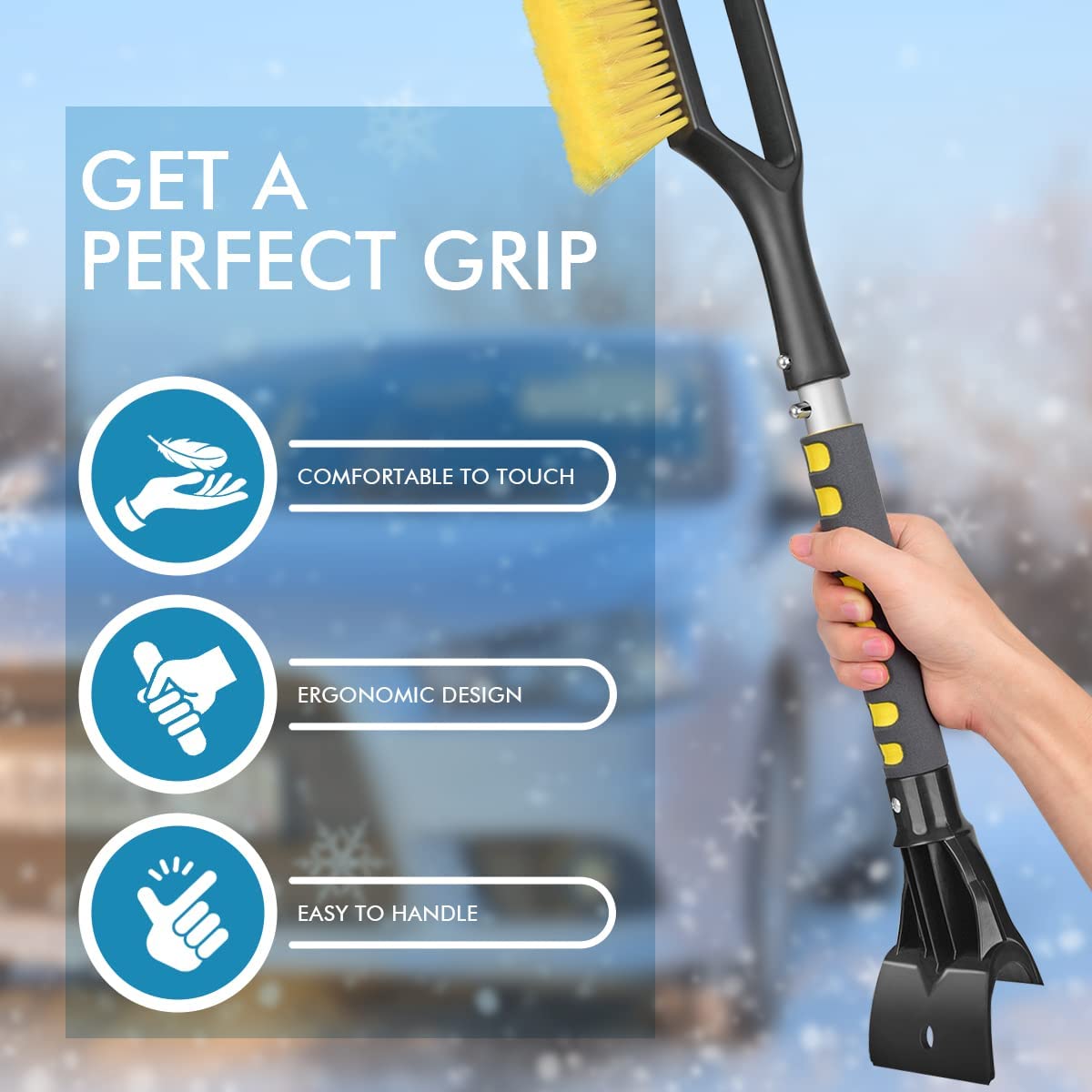 Snow Brush 27 Inch: Detachable Ice Scraper with Comfortable Foam Grip