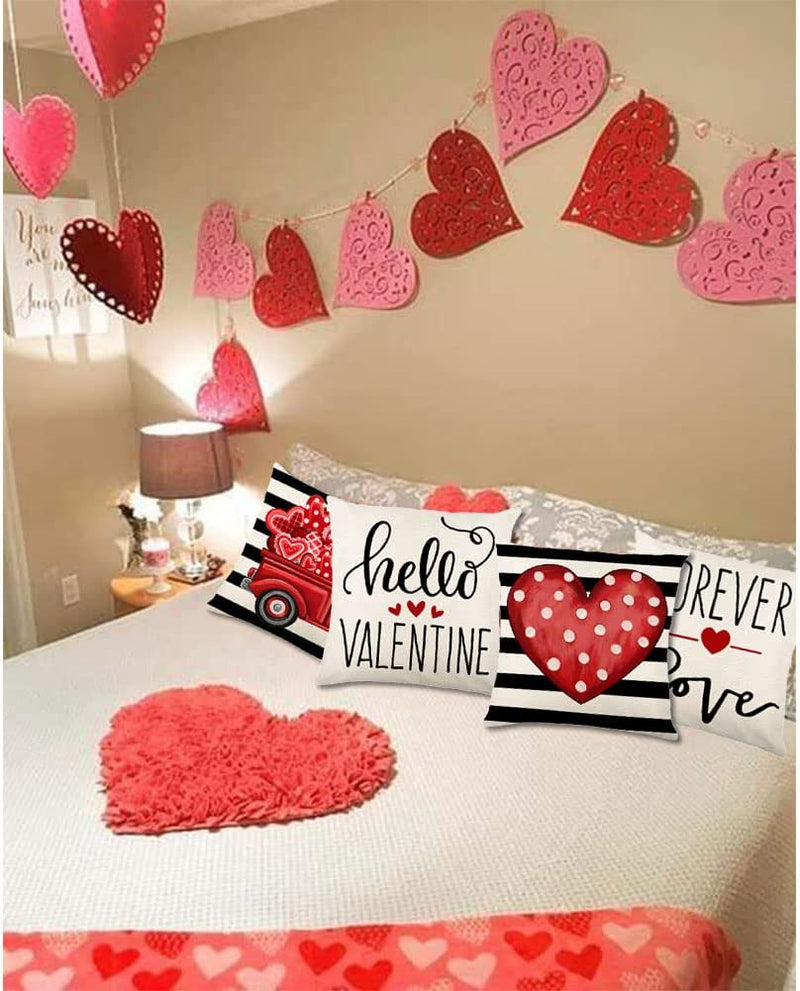 Valentines Day Pillow Covers 18x18 Set of 4: Valentines Cushion Case for Home