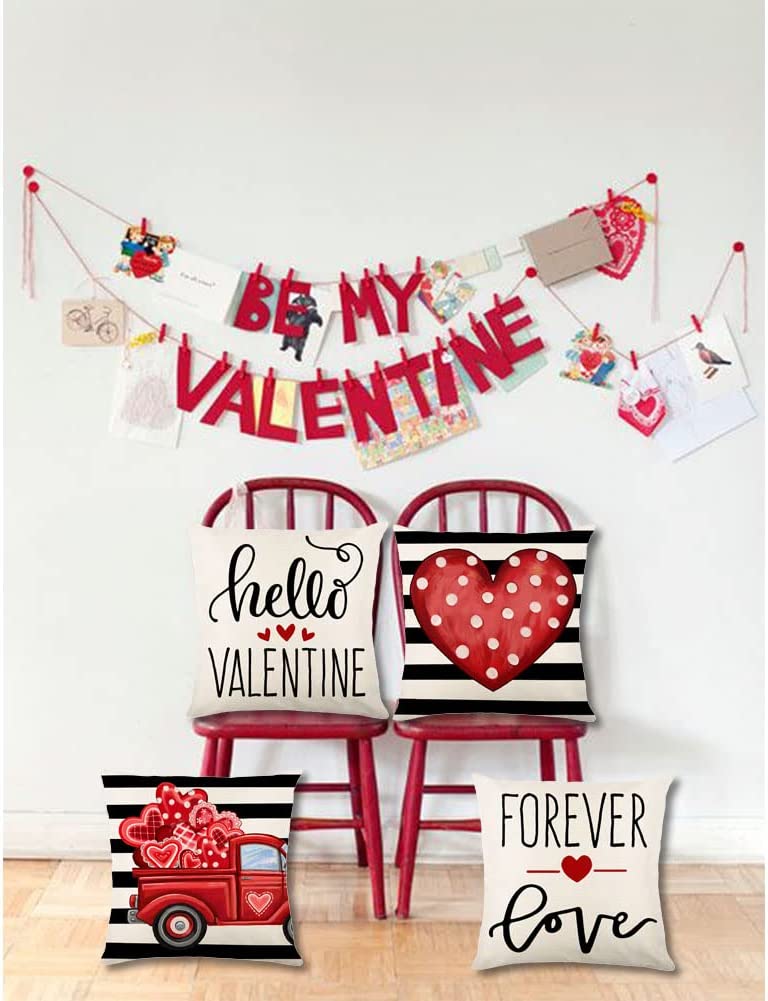 Valentines Day Pillow Covers 18x18 Set of 4: Valentines Cushion Case for Home