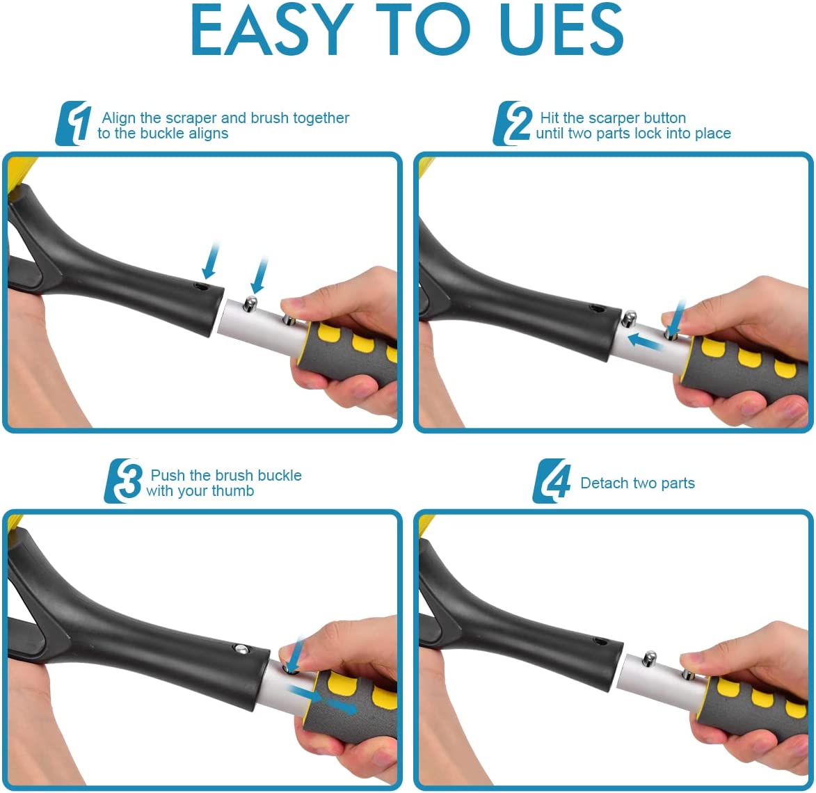 Snow Brush 27 Inch: Detachable Ice Scraper with Comfortable Foam Grip