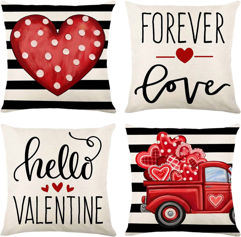 Valentines Day Pillow Covers 18x18 Set of 4: Valentines Cushion Case for Home