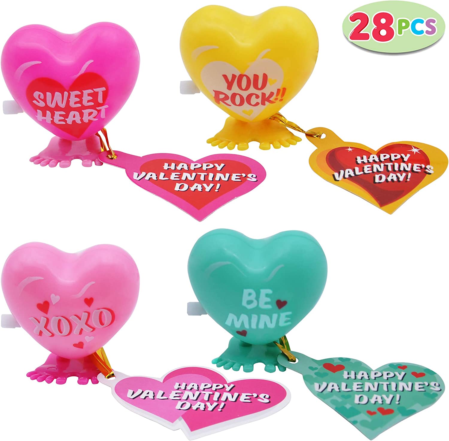 28 Pcs Wind-up Toys with Valentines Day Cards for Kids-Classroom Exchange Gifts