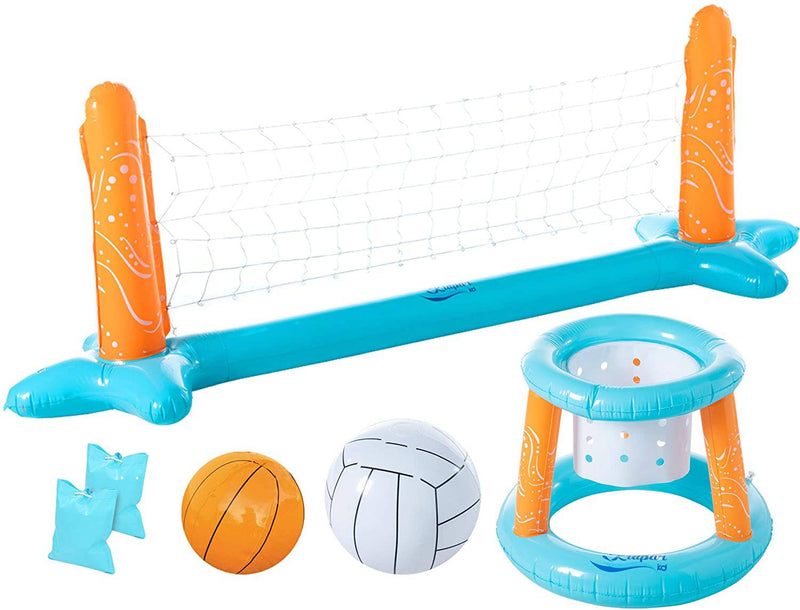 Inflatable swimming pool buoy set volleyball net and basketball Goal Hoop, Poolside Toy - SKINMOZ MARKET