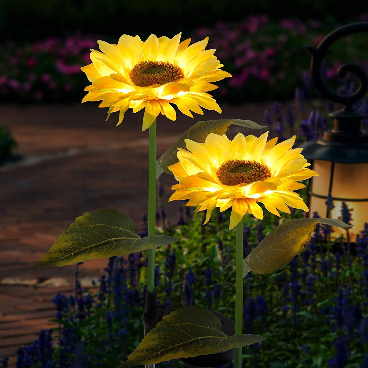 Solar Flower Stake Lights : 2-Pack Garden Outdoor Sunflower Solar Lighted LED - SKINMOZ MARKET