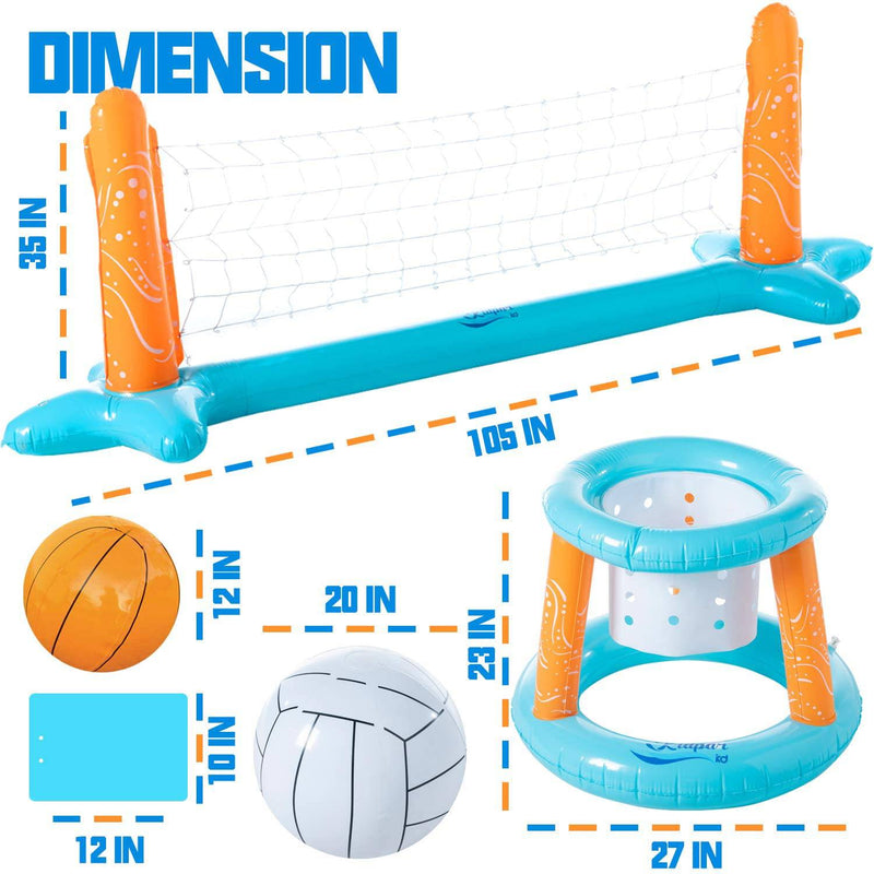 Inflatable swimming pool buoy set volleyball net and basketball Goal Hoop, Poolside Toy - SKINMOZ MARKET
