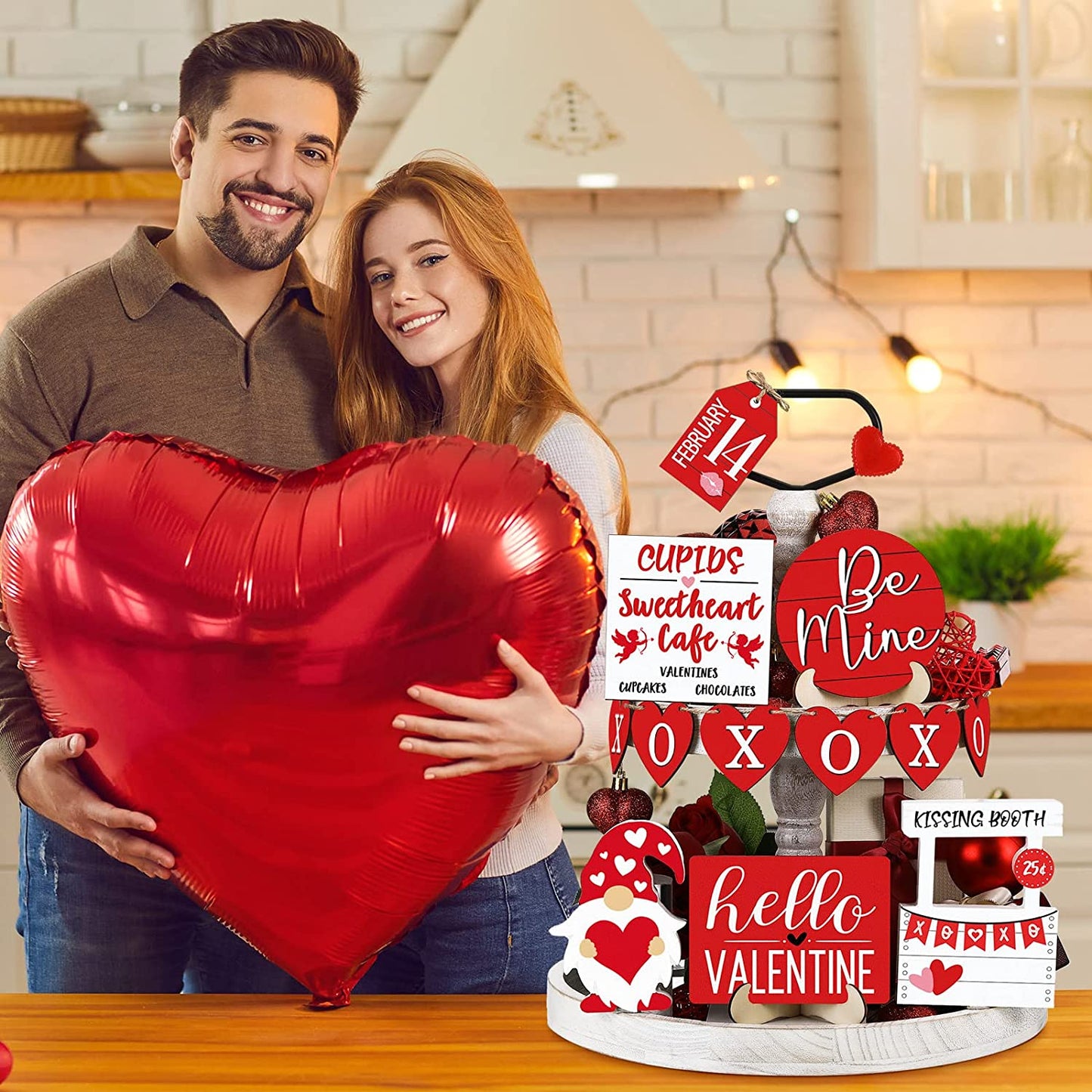 Valentine's Day Tiered Tray Decor: Table Wooden Sign Decorations 12 Pcs