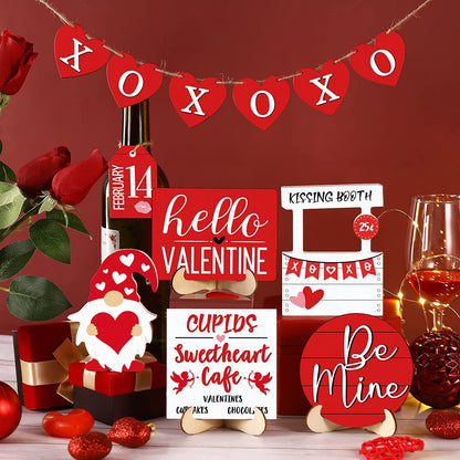 Valentine's Day Tiered Tray Decor: Table Wooden Sign Decorations 12 Pcs
