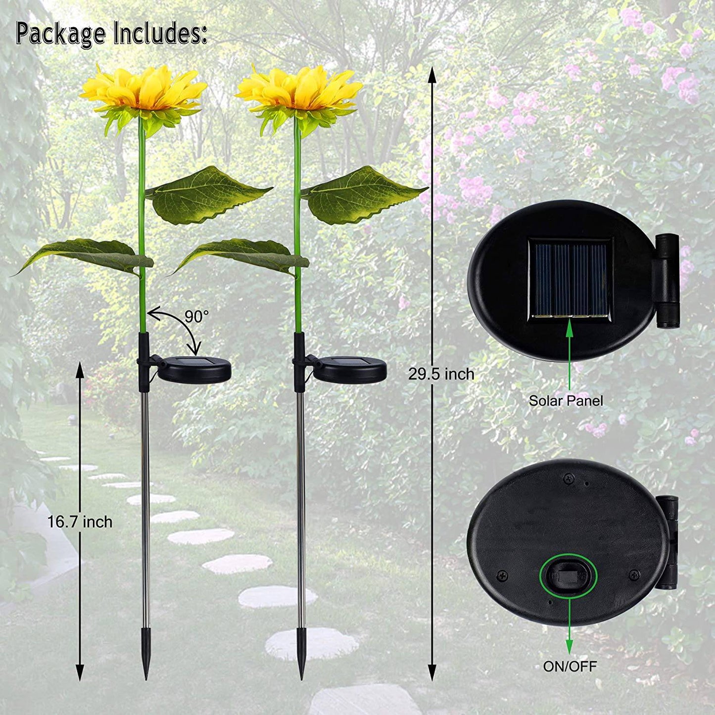 Solar Flower Stake Lights : 2-Pack Garden Outdoor Sunflower Solar Lighted LED - SKINMOZ MARKET