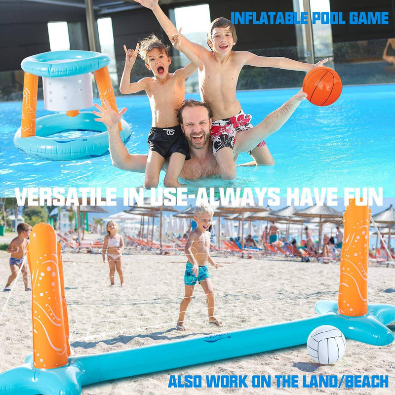 Inflatable swimming pool buoy set volleyball net and basketball Goal Hoop, Poolside Toy - SKINMOZ MARKET