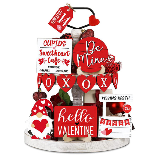 Valentine's Day Tiered Tray Decor: Table Wooden Sign Decorations 12 Pcs