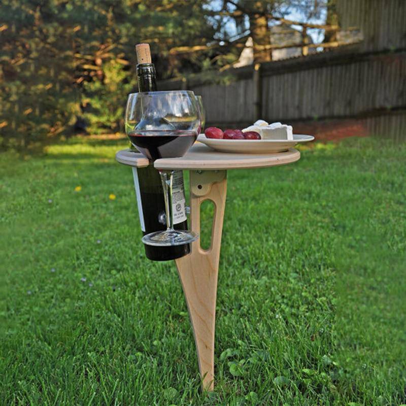 Outdoor Wine Table - Wooden Folding Natural And Portable - SKINMOZ MARKET