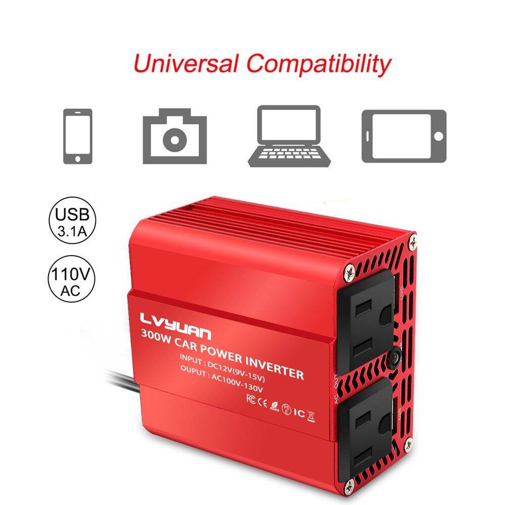 300W Car Power Inverter Adapter 12V to 110V AC with 4.2 A Dual USB - SKINMOZ MARKET