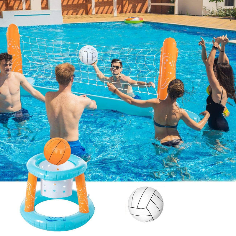 Inflatable swimming pool buoy set volleyball net and basketball Goal Hoop, Poolside Toy - SKINMOZ MARKET