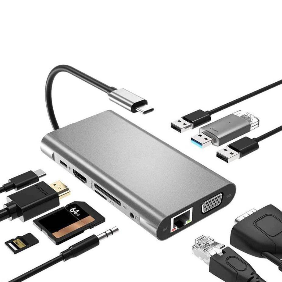 USB-C Hub Multiport: 10 in 1 Docking Station With Triple Display Adapter Type C - SKINMOZ MARKET